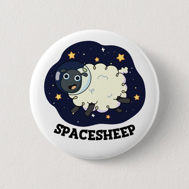 Rymdfår Rollig Astronaut Puns Knapp (Framsida)