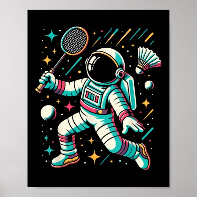 Rymdfarare Badminton Spelare Shuttle Sport  Poster (Framsidan)