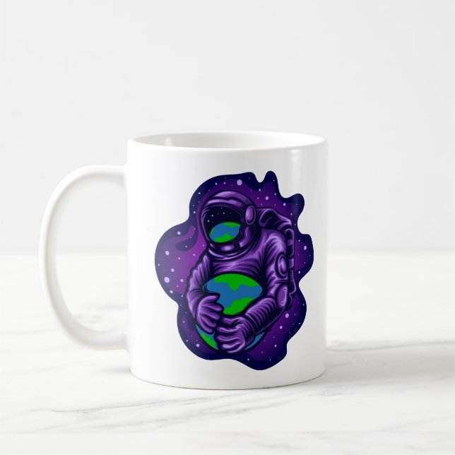 Rymdfarare kramar jorden kaffemugg (Vänster)