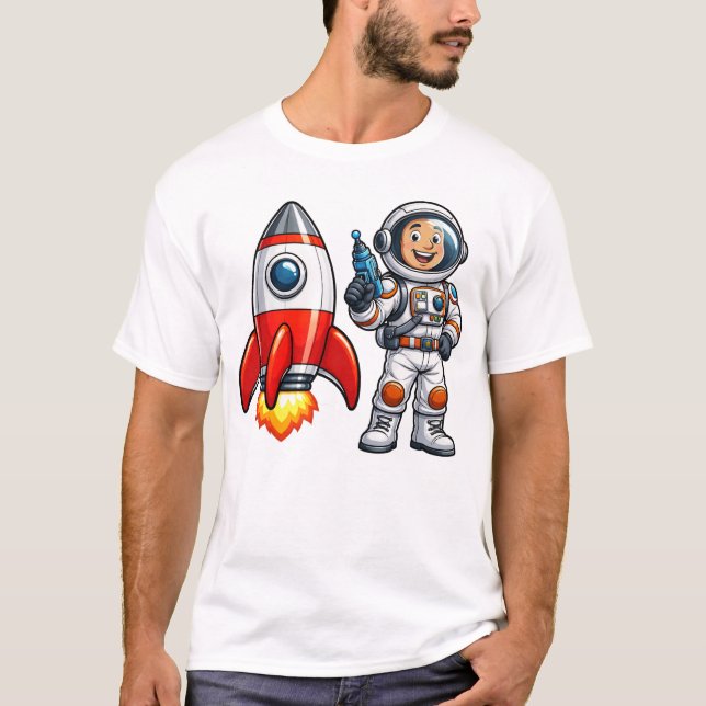 Rymdfarare med raketseriefigur Rymdkonst T Shirt (Framsida)