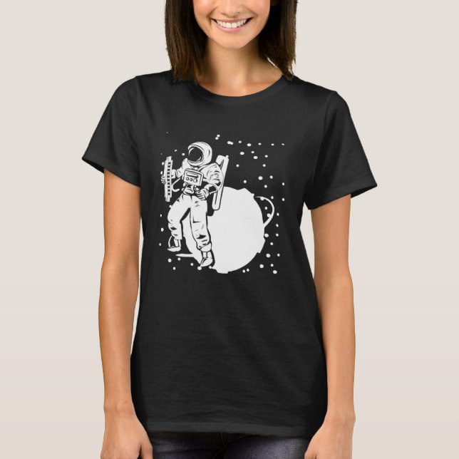 Rymdfarare Munspelare Med Planet Munspelare T Shirt (Framsida)