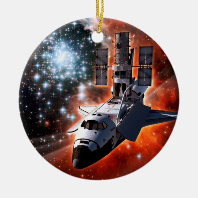 Rymdfärja Atlantis Hubble-teleskopet konstverk Julgransprydnad Keramik (Framsidan)