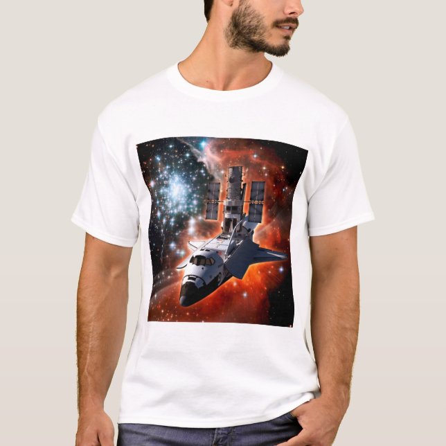 Rymdfärja Atlantis Hubble-teleskopet konstverk T Shirt (Framsida)