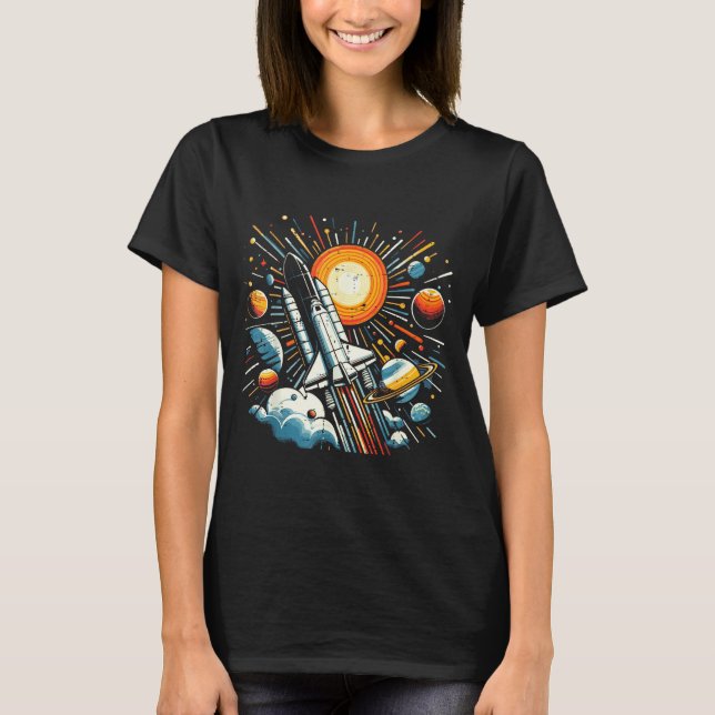 Rymdfärja Sol Planeter Raket Galax Pojkar Barn  T Shirt (Framsida)