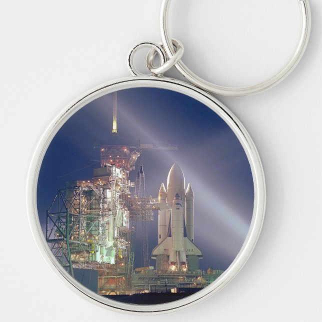 Rymdfärjabarkass Keychain Rund Silverfärgad Nyckelring (Framsidan)