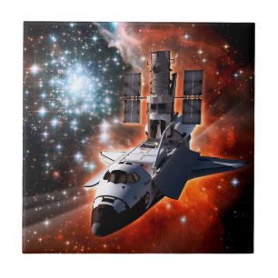 Rymdfärjan Atlantis Hubble-teleskopet konstverk Kakelplatta