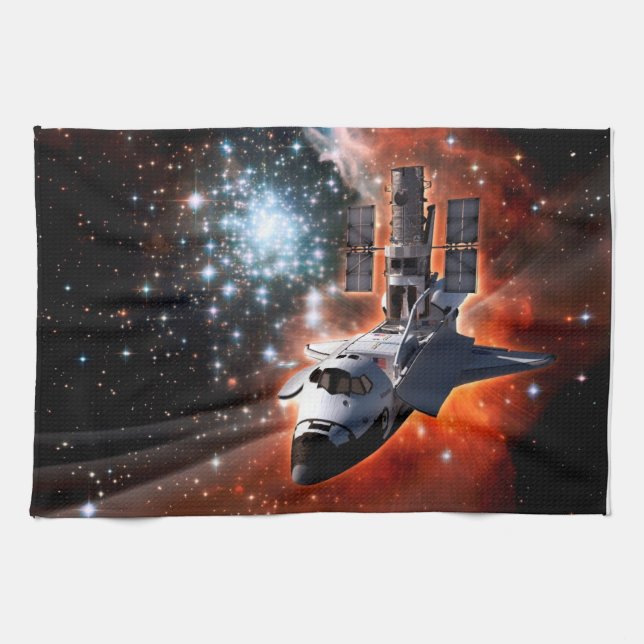 Rymdfärjan Atlantis Hubble-teleskopet konstverk Kökshandduk (Horisontell)