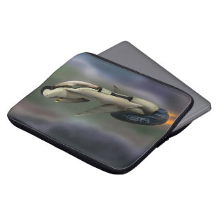 Rymdfarkoster som flyger genom en planet laptop fodral