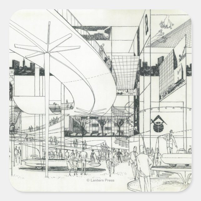 Rymdflygarkonceptet Nål Teckning 2 Fyrkantigt Klistermärke (Framsida)