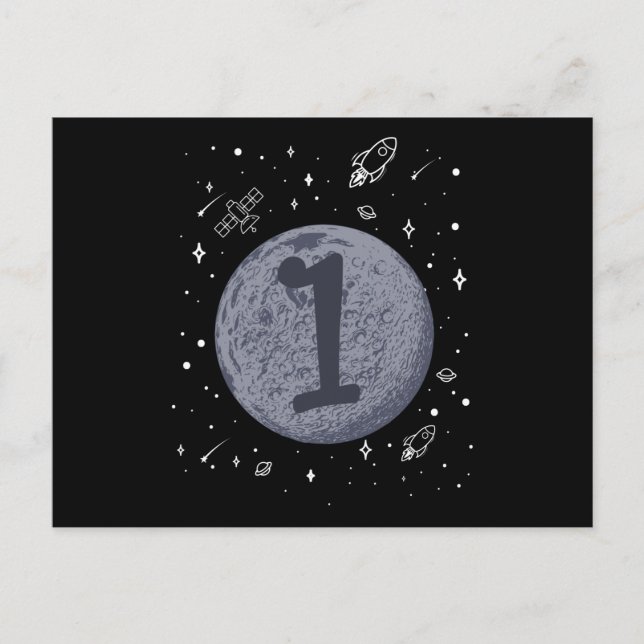 Rymdfödelsedag 1 1-års födelsedag Småbarn 1 år gam Vykort (Framsida)