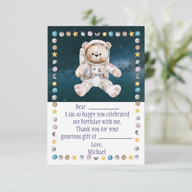 Rymdfödelsedagsgratulationskort Tack Kort (Stående Fram)