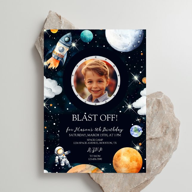Rymdfoto Födelsedag Blast Off Inbjudningar (Skapare uppladdad)