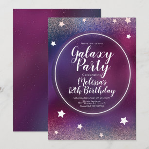 Rymdgalaxen nebulosa glitter månen födelsedag inbjudningar