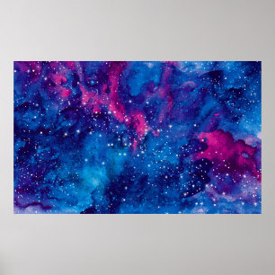 Rymdgalaxen, vattenfärgsnatt himmel med stjärnor o poster