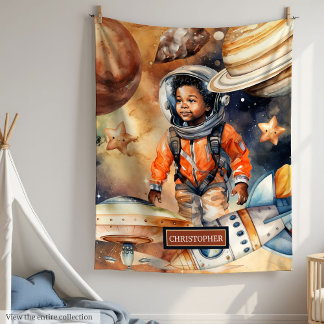 Rymdgåva för Cosmic Snuggle Blanket Black Skin Boy Fleecefilt