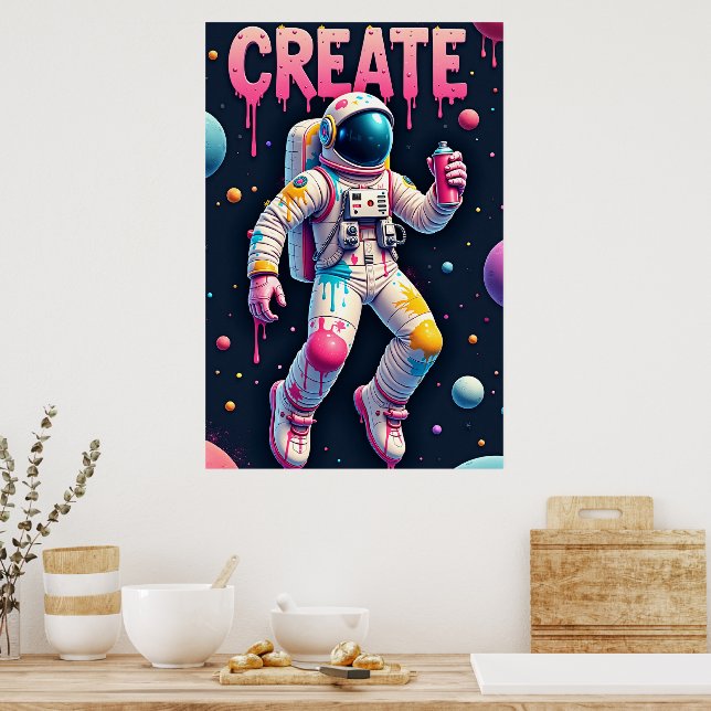 Rymdgraffiti-astronauten Poster (Kök)