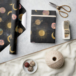 Rymdillustration för Måne guld Presentpapper
