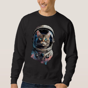 Rymdkat Astronaut i rymden Vattenfärgskonst Lång Ärmad Tröja