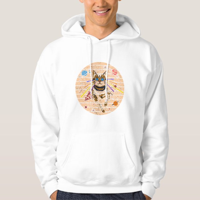 Rymdkat Lasörgon Rolig Pizza Galaxy Konst Hoodie (Framsida)