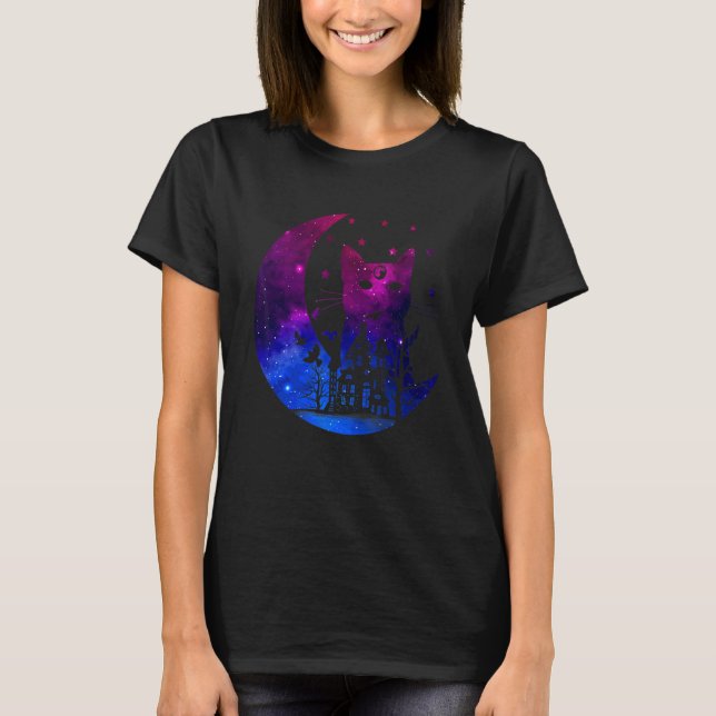 Rymdkat med måne Bisexuell Flagga Bisexualitet Sto T Shirt (Framsida)