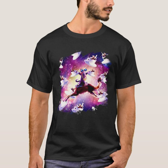 Rymdkat På Kamel Enhörning  Kaffe T Shirt (Framsida)