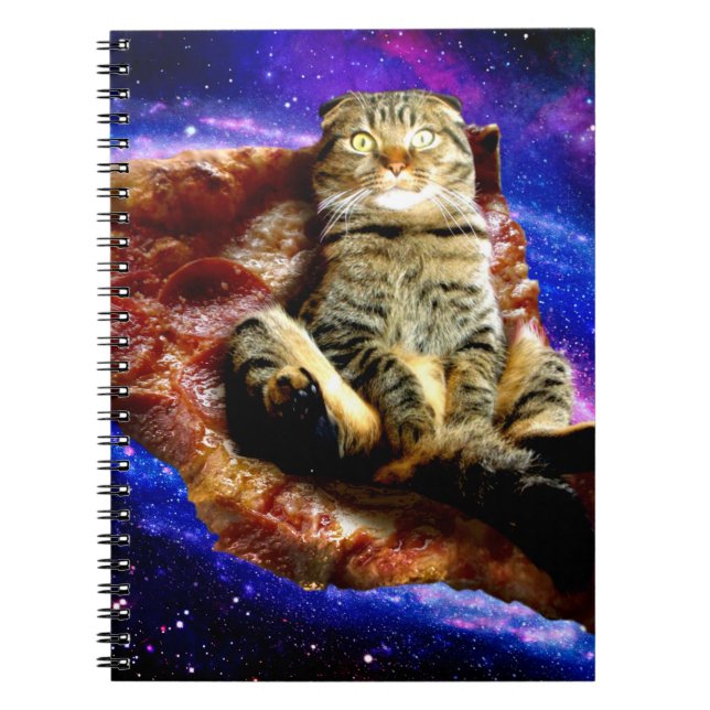 Rymdkatt ljugande på pizza anteckningsbok (Framsidan)