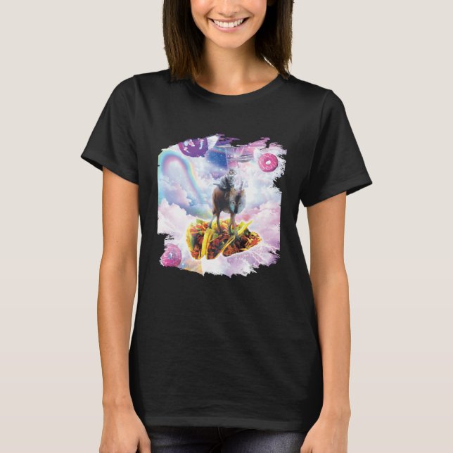 Rymdkatt Ridande Varg Enhörning Taco & Munk T Shirt (Framsida)