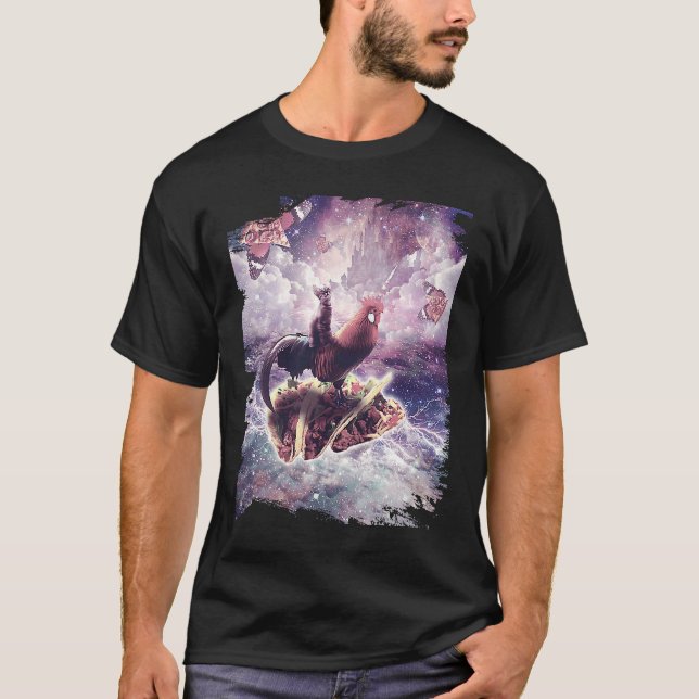 Rymdkatt Riding Chicken Unicorn Pizza & Taco T Shirt (Framsida)