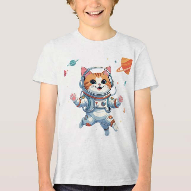 Rymdkattaastronaut T-shirt – Rolig Kosmisk Katt  (Framsida)