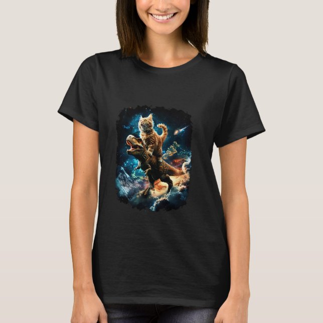 Rymdkatten Ridande Dinosaurie T Rex 1 Shirt (Framsida)