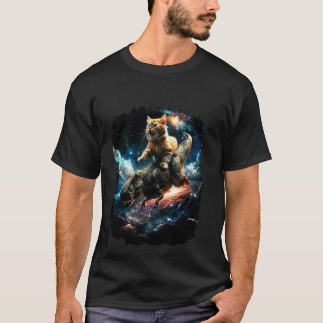 Rymdkatten Ridande Dinosaurie T Rex 2 Shirt (Framsida)