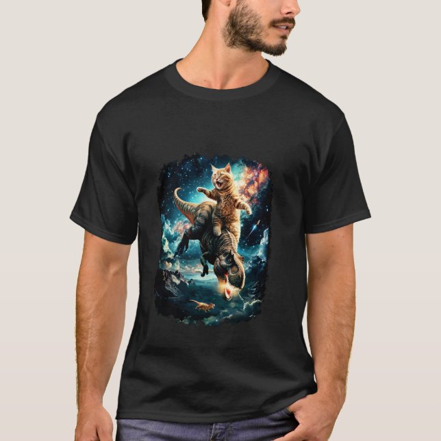 Rymdkatten Ridande Dinosaurie T Rex Shirt (Framsida)