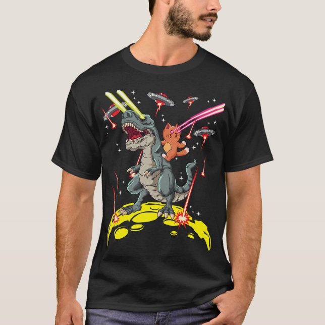 Rymdkattriding T-Rex Laser Ögon Alien Invasion T Shirt (Framsida)