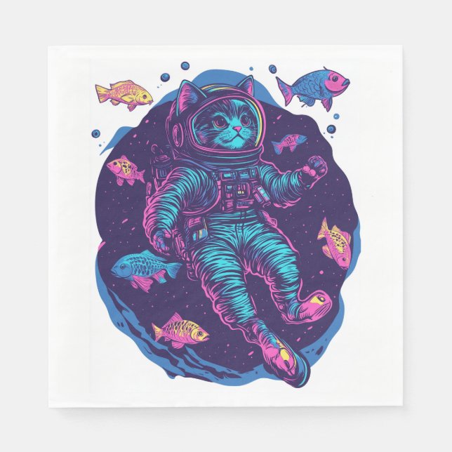 Rymdkattrömmar � Rolig Vaporwave Galaxy Katt Pappersservett (Framsidan)