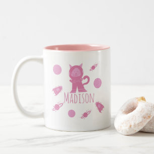 Rymdkatts Rosa Kattunge Namn Två-Tonad Mugg