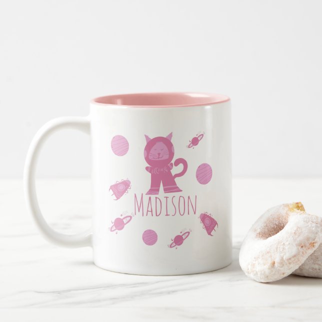 Rymdkatts Rosa Kattunge Namn Två-Tonad Mugg (Med munk)