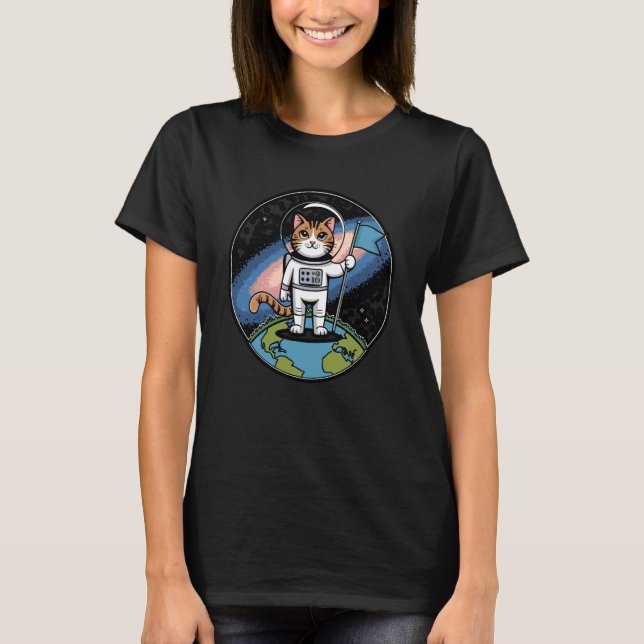 Rymdkatts T-shirt Söt Astronaut Kitty Design (Framsida)