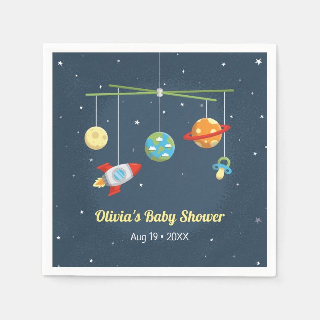Rymdkrybbalekar Babyshower Födelsedagsfirande Till Pappersservett (Framsidan)