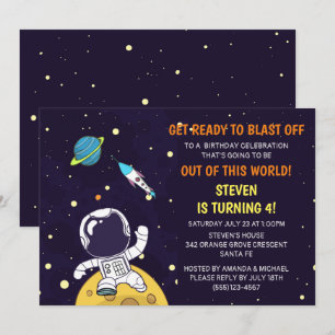 Rymdman Astronaut på Månens Födelsedag Inbjudningar