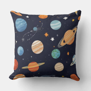 Rymdmönster med galaxer, stjärnor och planeter kudde