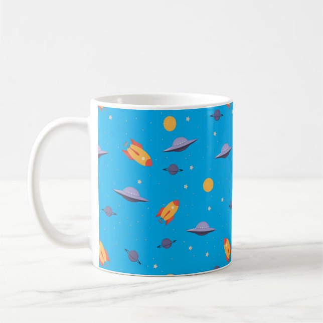 Rymdmönster orange turkos  kaffemugg (Vänster)