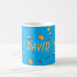 Rymdmönster orange turkos namn kaffemugg