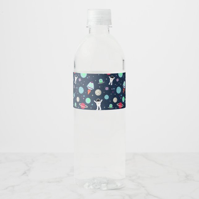 Rymdmönsterillustration Vattenflaska Etikett (Framsida)