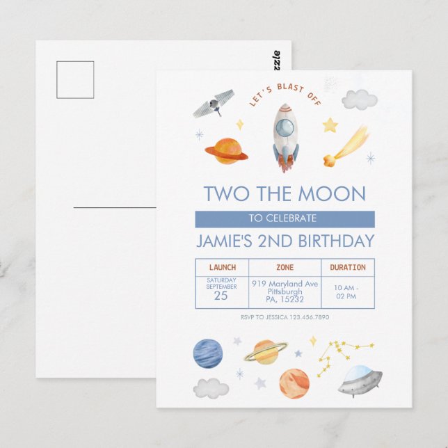 Rymdparty Astronaut 2-årsdag Vykort (Fram/baksida)