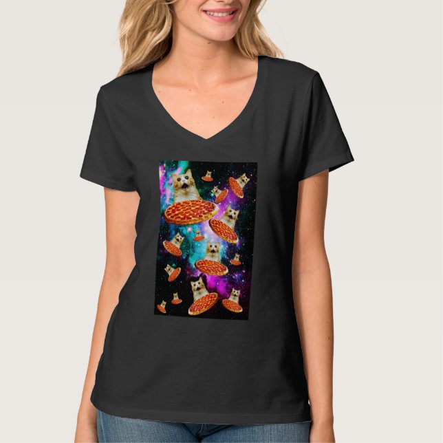 Rymdpizzakattastronautliten kattSarkasmMatgala T Shirt (Framsida)