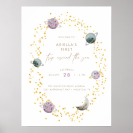 Rymdplaneter - Flickor Guld 1-årsdag Poster