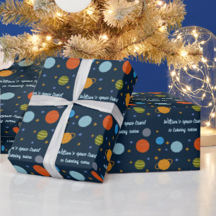 Rymdplaneter Galaxy Stars Boy Baby Shower Gift Presentpapper