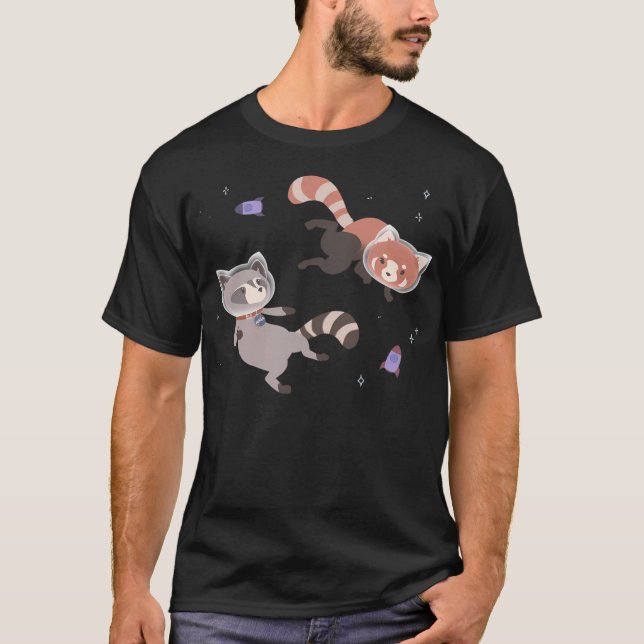 Rymdplats för Cute Astronaut Raccoon och Red Panda T Shirt (Framsida)