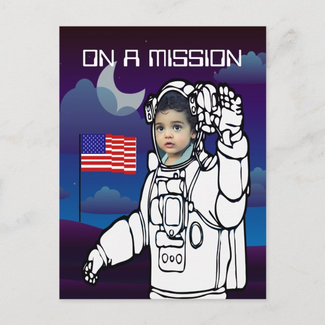 Rymdpojken på månen födelsedag astronaut vykort (Framsida)