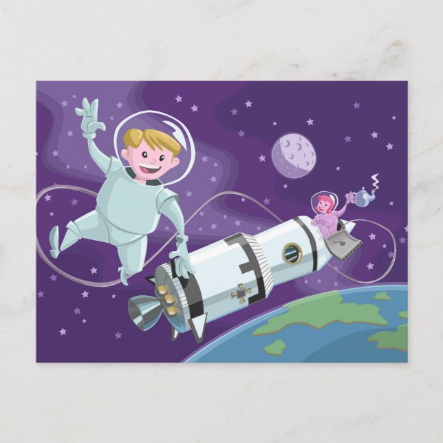 rymdpromenastronaut par med te vykort (Framsida)